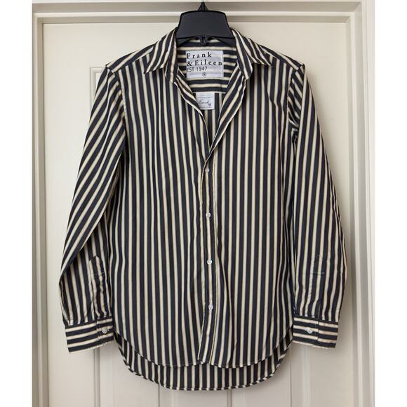 Frank & Eileen Silvio Untuckable Button-Up Shirt Womens S Navy & Yellow Stripes - Picture 3 of 10